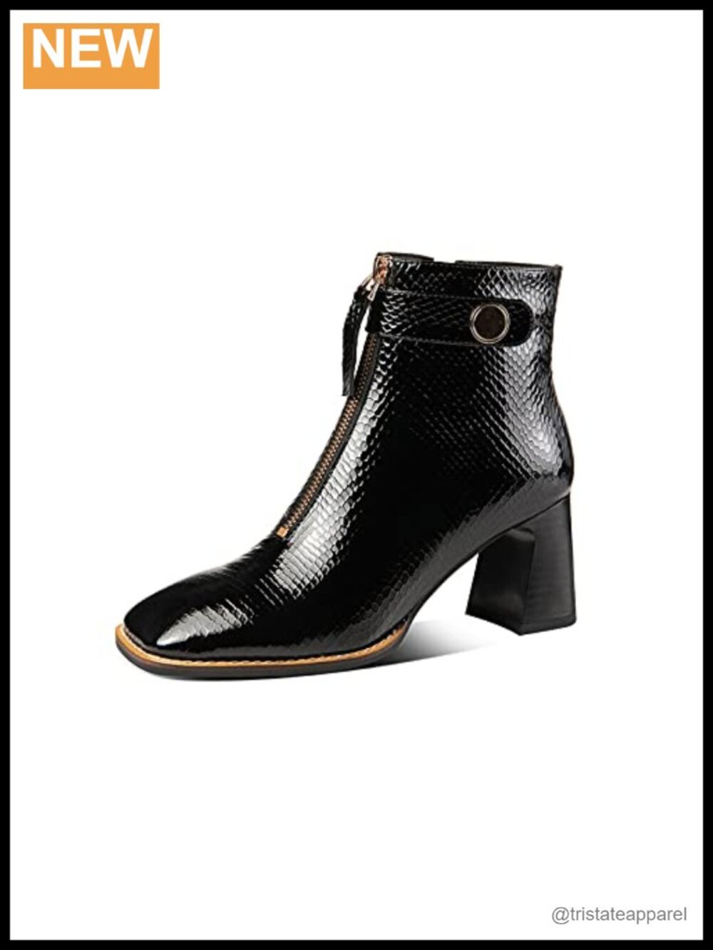 Patent Leather Square Toe Chunky Heel Ankle Boots Side Zip Women's 6.5cm